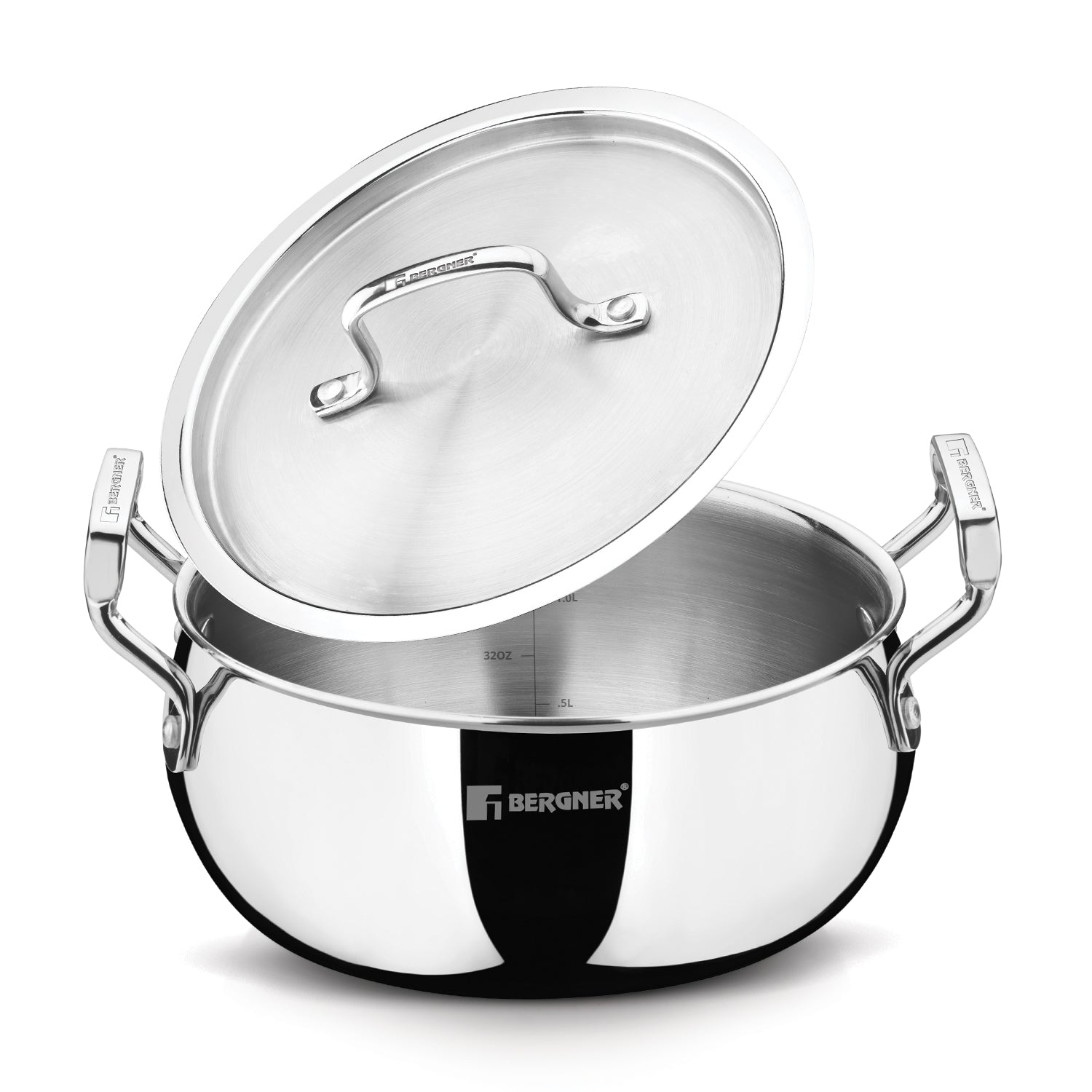 Bergner TriPro Tri-Ply Stainless Steel 8-inch Belly Casserole Cookware, Induction Ready