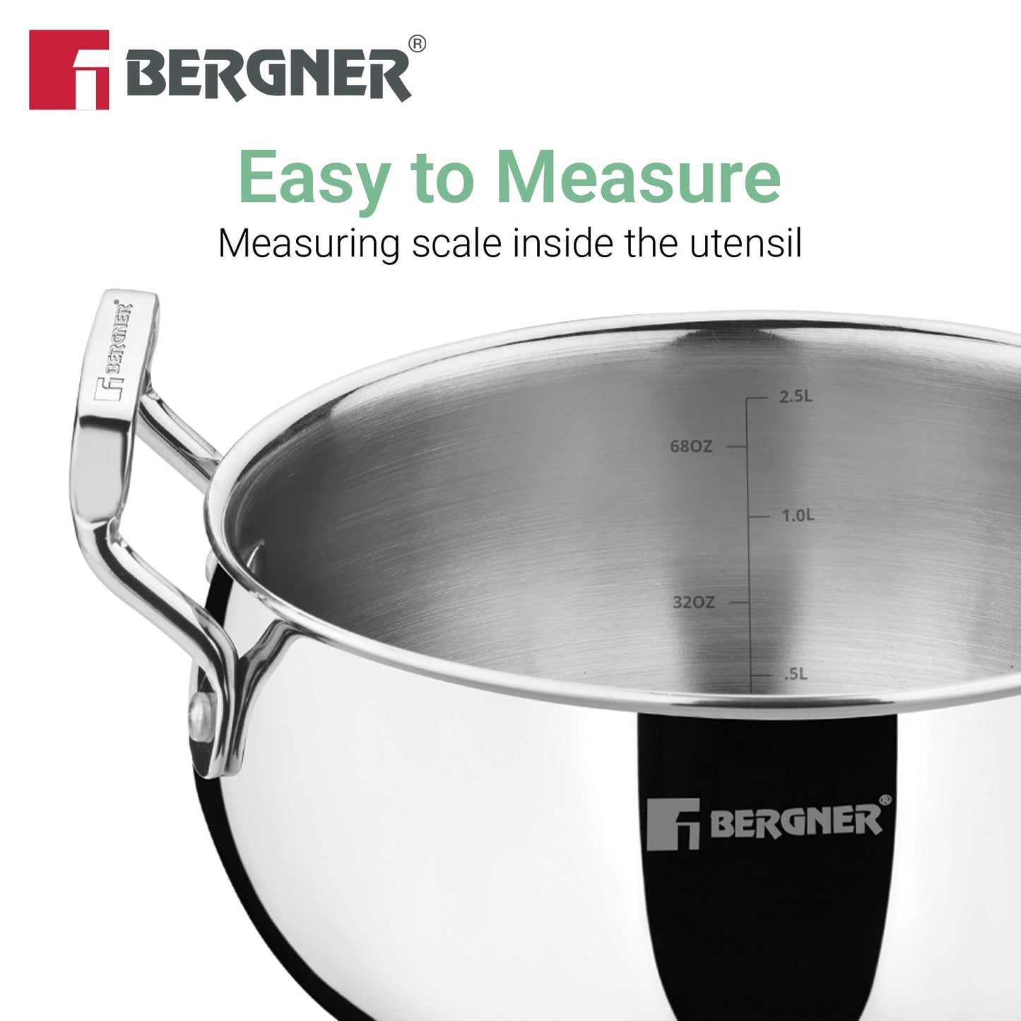 Bergner TriPro Tri-Ply Stainless Steel 8-inch Belly Casserole Cookware, Induction Ready