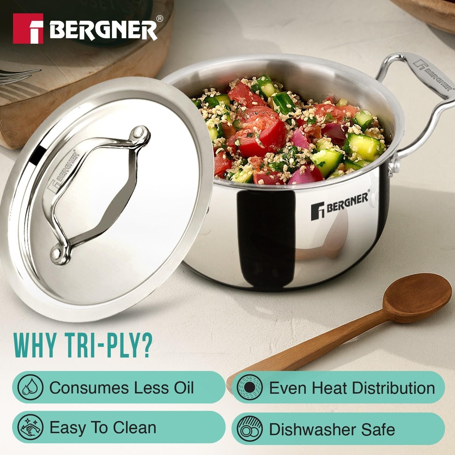Bergner Argent Tri-Ply Stainless Steel Mini Casserole, Healthy Cooking Pot