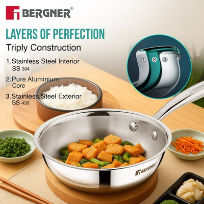 Bergner Argent Junior Chef Tri-Ply Stainless Steel 7-Inch Mini Wok