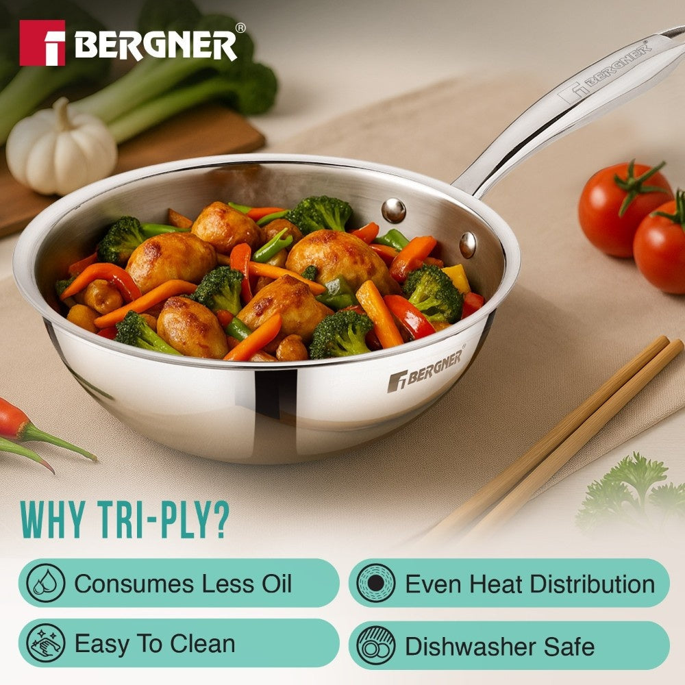 Bergner Argent Junior Chef Tri-Ply Stainless Steel 7-Inch Mini Wok