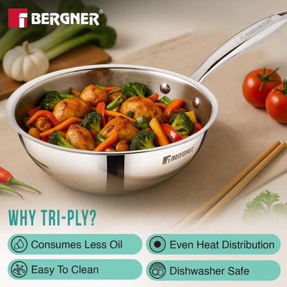 Bergner Argent Junior Chef Tri-Ply Stainless Steel 7-Inch Mini Wok