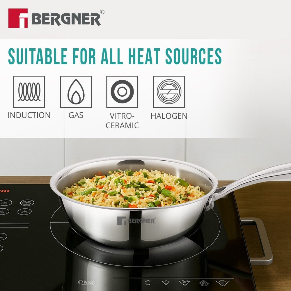 Bergner Argent Junior Chef Tri-Ply Stainless Steel 7-Inch Mini Wok