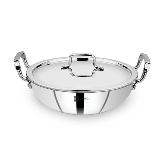 Bergner TriPro Tri-Ply Stainless Steel Kadai 9.45-inch, 2.64-Quart, Induction Ready