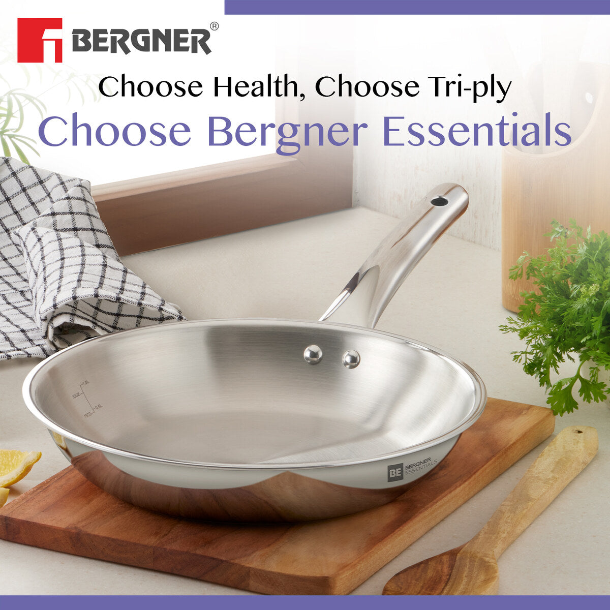 Bergner TriPro Tri-Ply Stainless Steel 9.45-Inch Frypan for Healthy Cooking