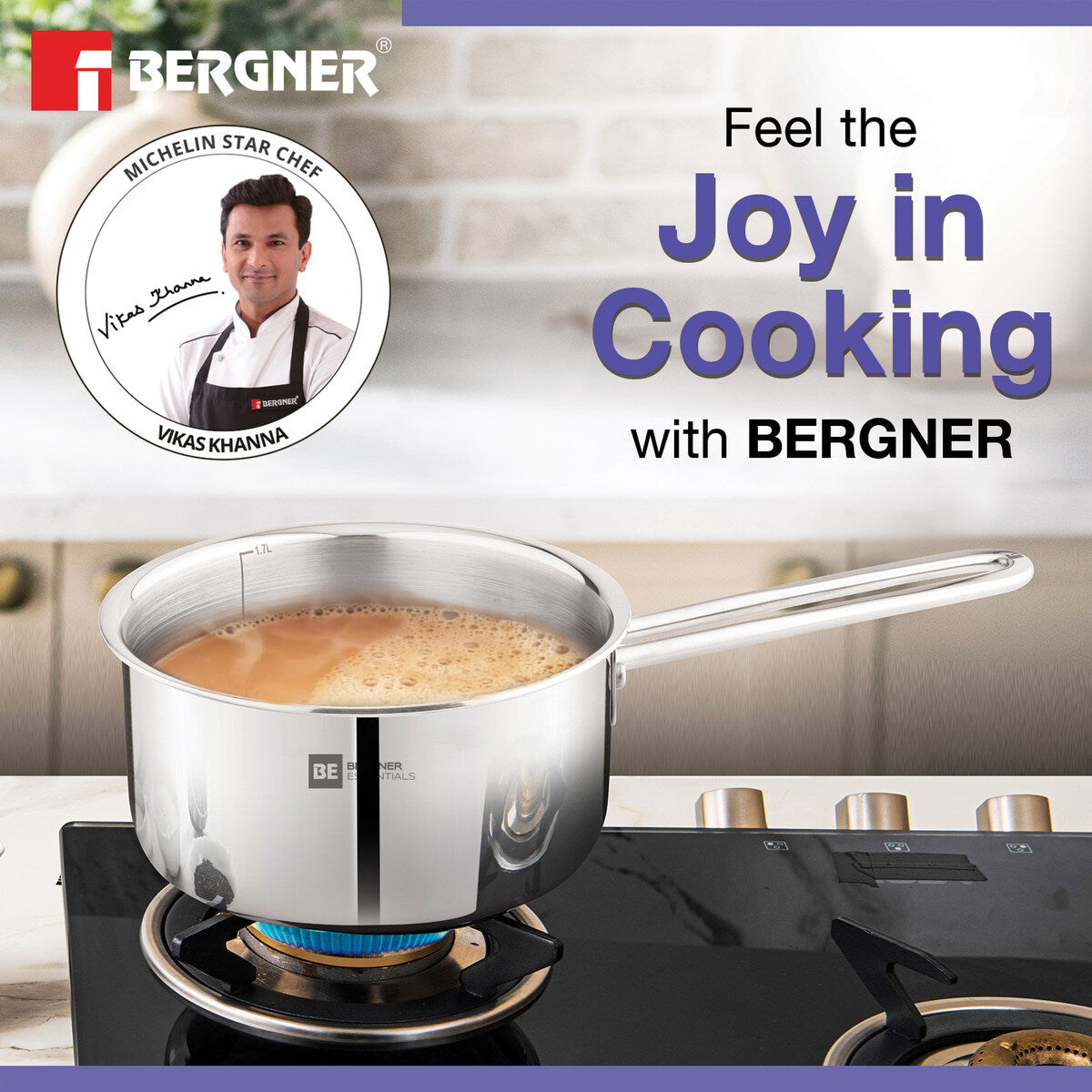 Bergner Tri-Ply Stainless Steel 18cm Teapan Milk Pan Induction Ready