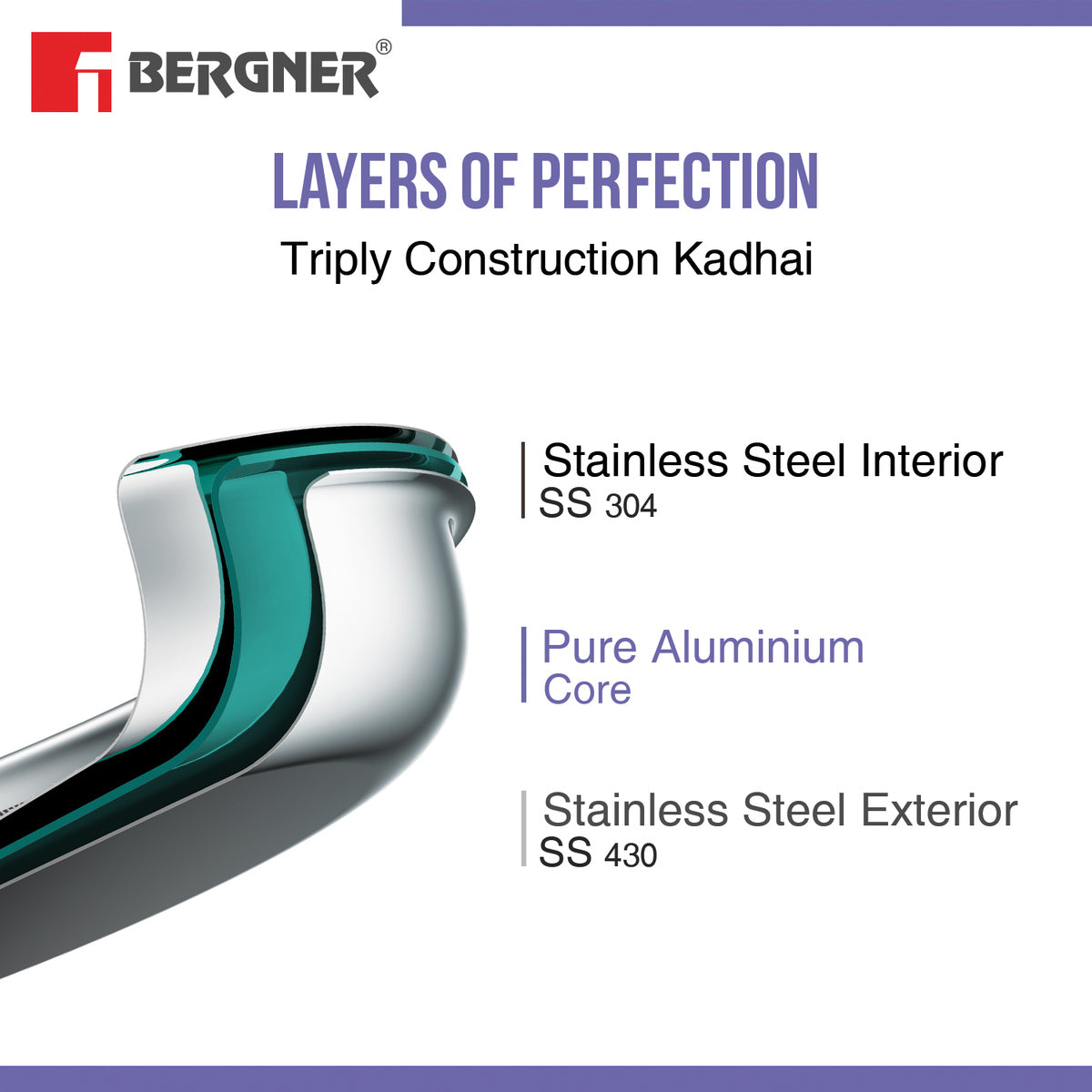 Bergner Tri-Ply Stainless Steel 18cm Teapan Milk Pan Induction Ready