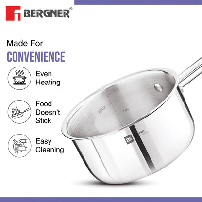 Bergner Tri-Ply Stainless Steel 18cm Teapan Milk Pan Induction Ready