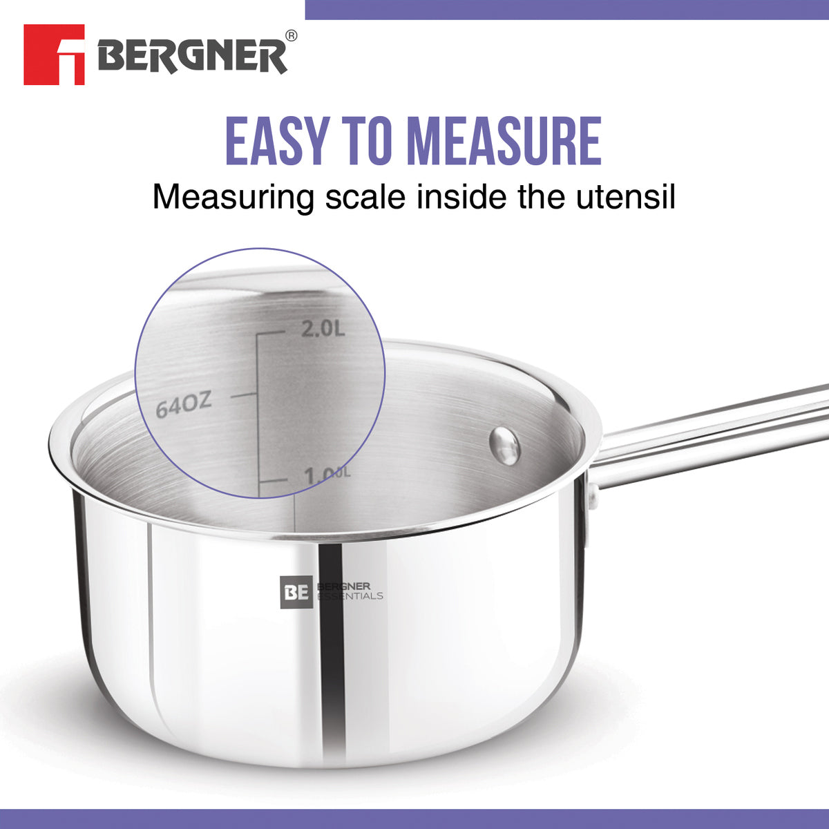 Bergner Tri-Ply Stainless Steel 18cm Teapan Milk Pan Induction Ready