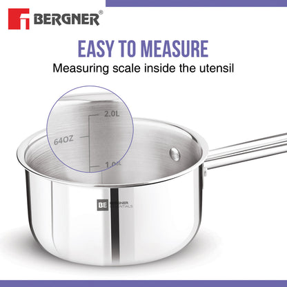 Bergner Tri-Ply Stainless Steel 18cm Teapan Milk Pan Induction Ready