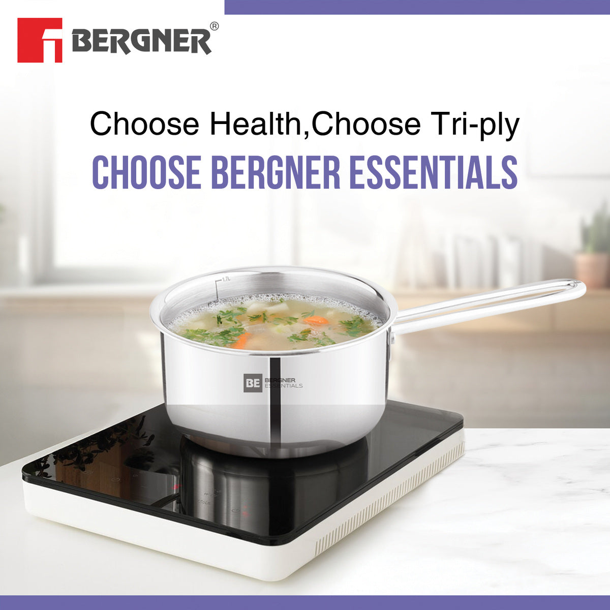 Bergner Tri-Ply Stainless Steel 18cm Teapan Milk Pan Induction Ready