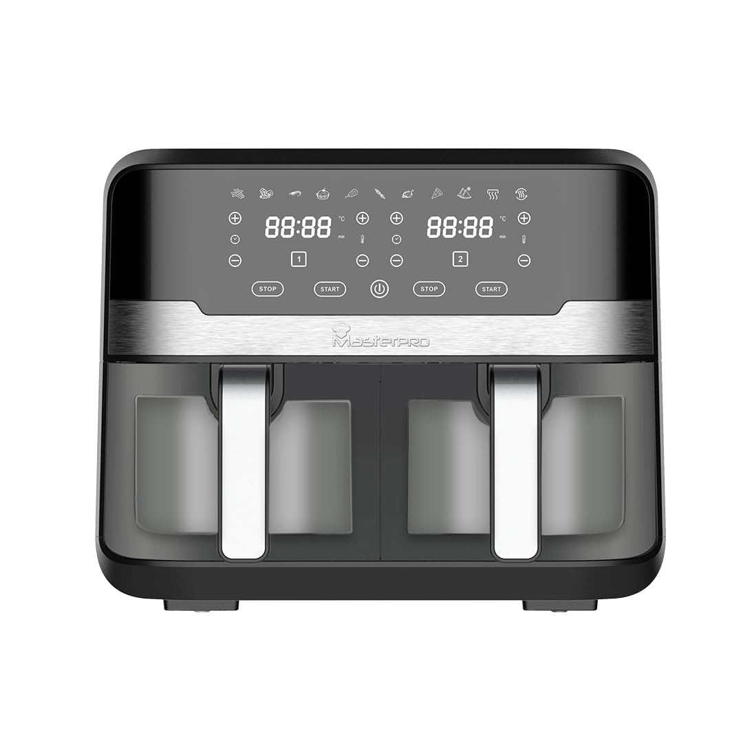 MasterPro 9L Dual Basket Air Fryer with Transparent Windows