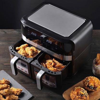 MasterPro 9L Dual Basket Air Fryer with Transparent Windows