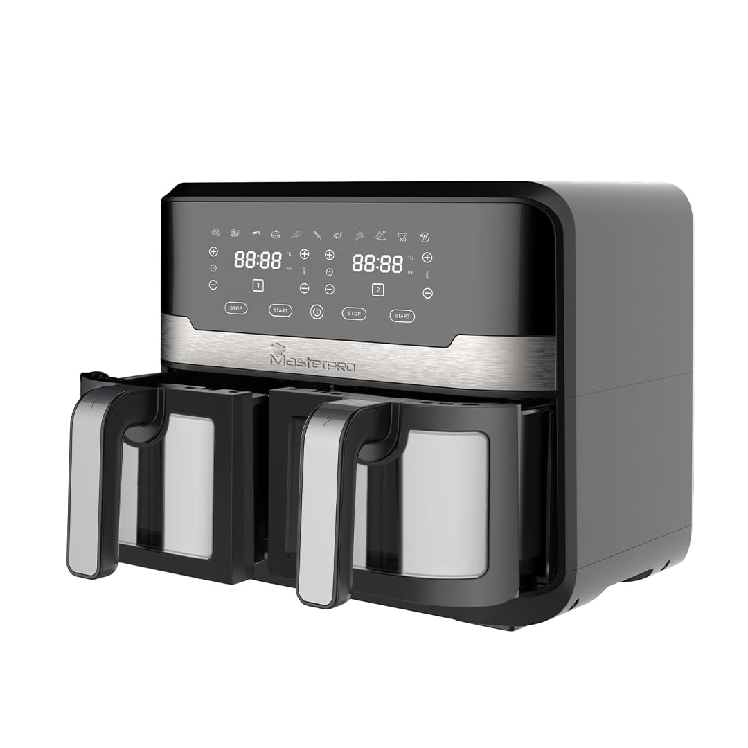 MasterPro 9L Dual Basket Air Fryer with Transparent Windows