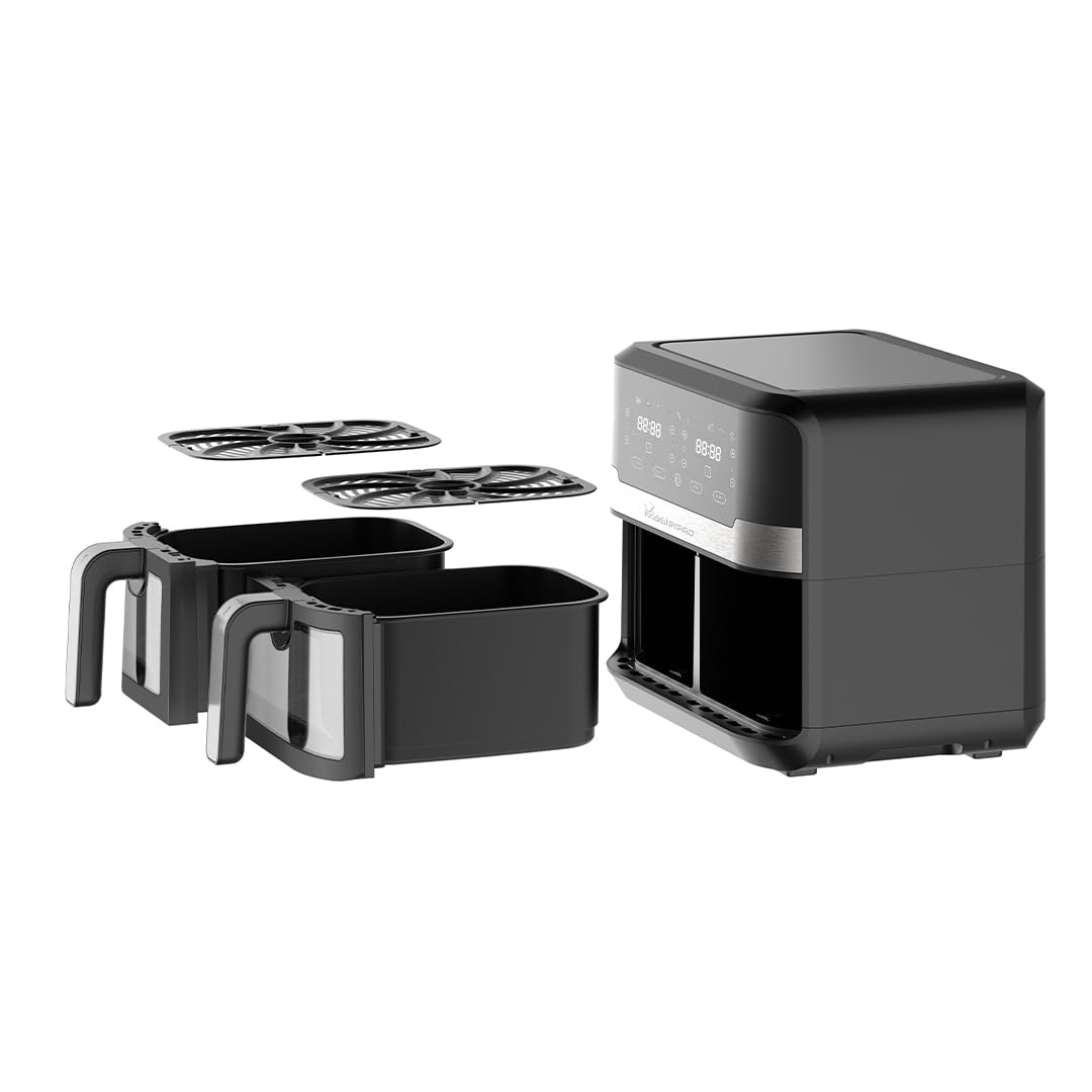 MasterPro 9L Dual Basket Air Fryer with Transparent Windows