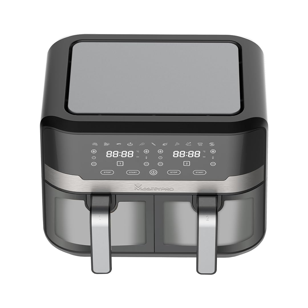 MasterPro 9L Dual Basket Air Fryer with Transparent Windows