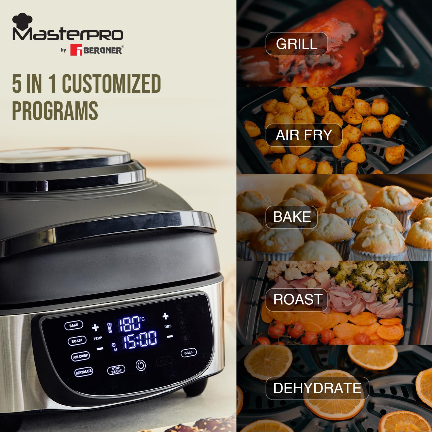 Bergner MasterPro 7L Smokeless Grill for Air Frying and Baking
