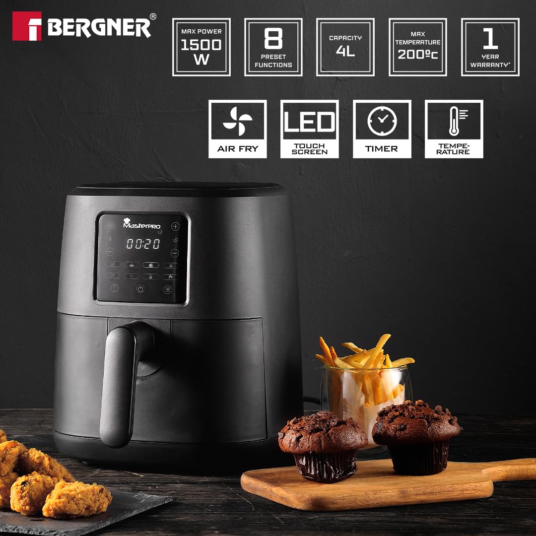 Bergner MasterPro 4L Digital Air Fryer with 1500W Power