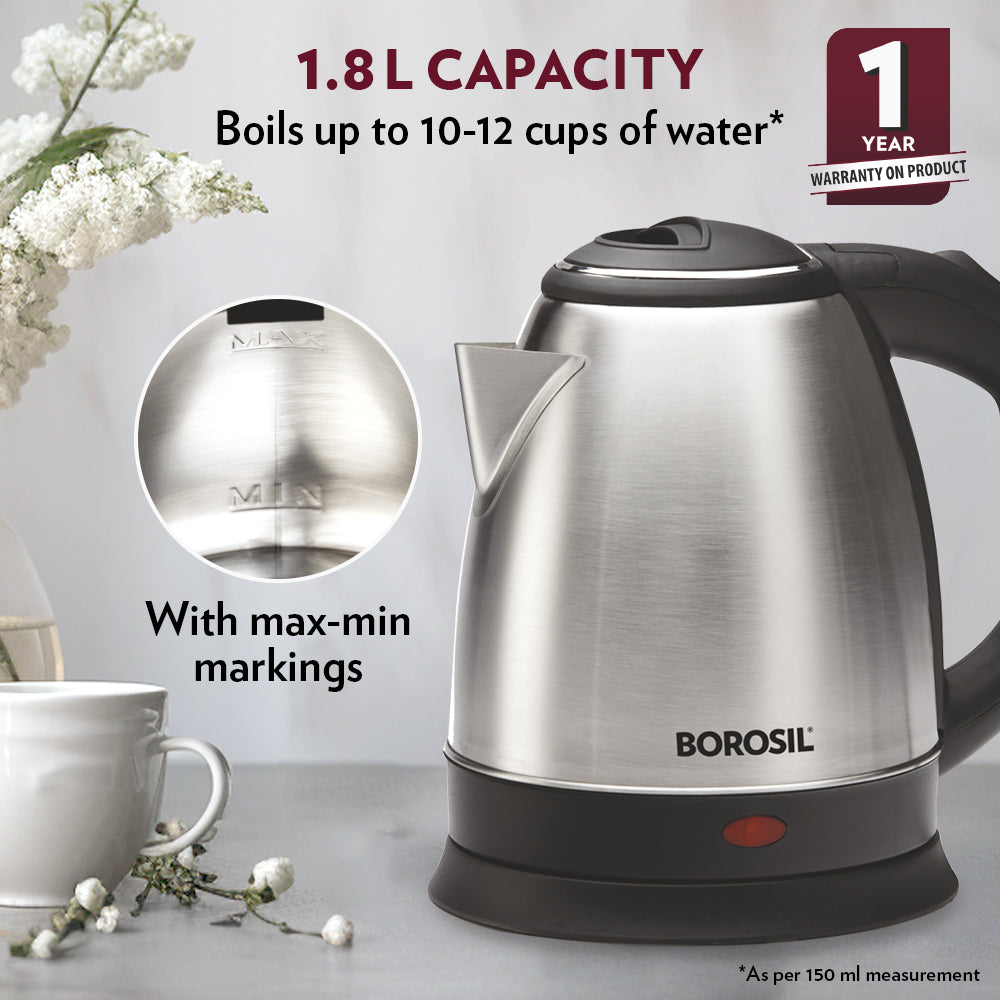 Borosil Rio 1.8L Rapid Boil Electric Kettle for Hot Water & Tea