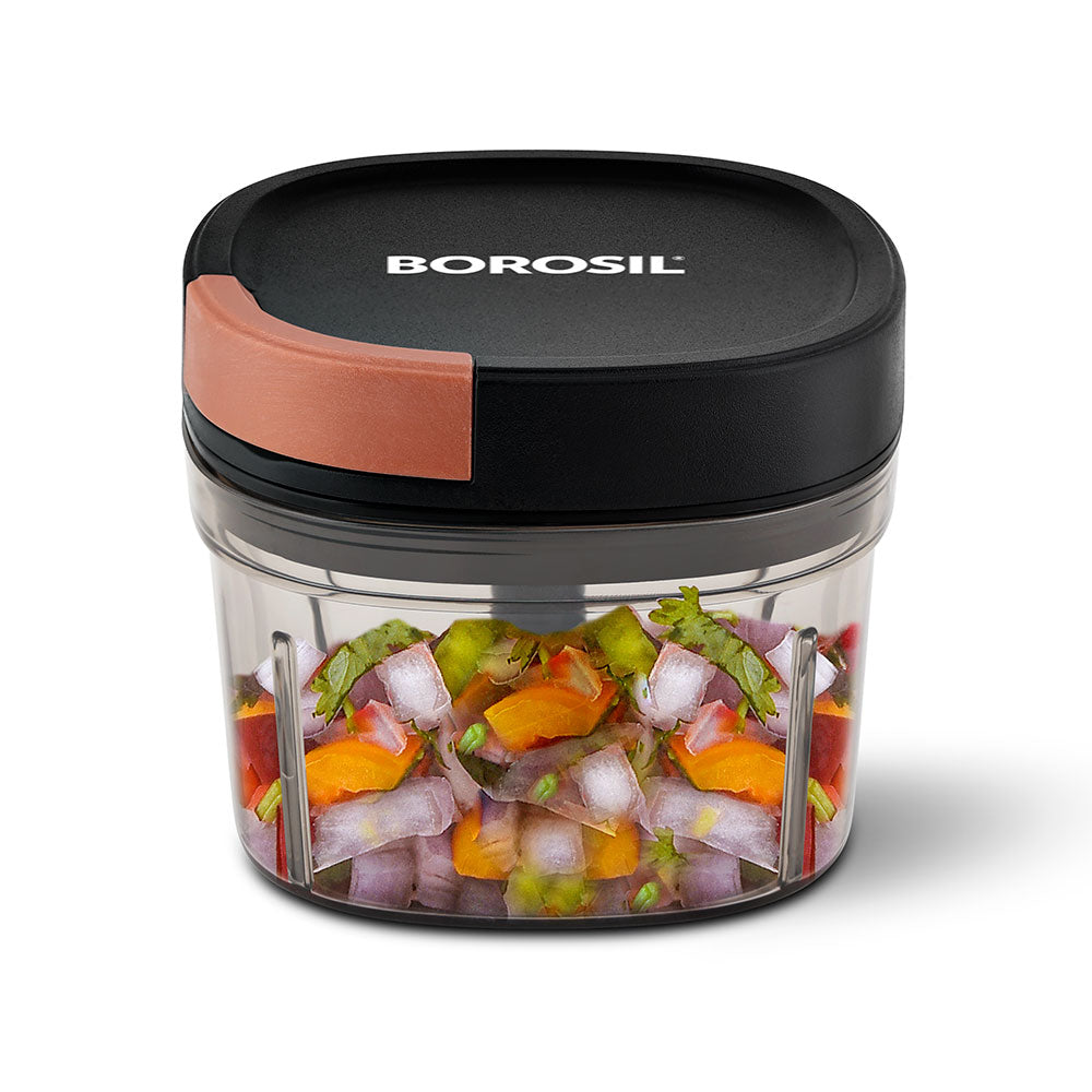 Borosil EazyPull 600ml Manual Food Chopper: 3 Sharp Blades for Quick Prep