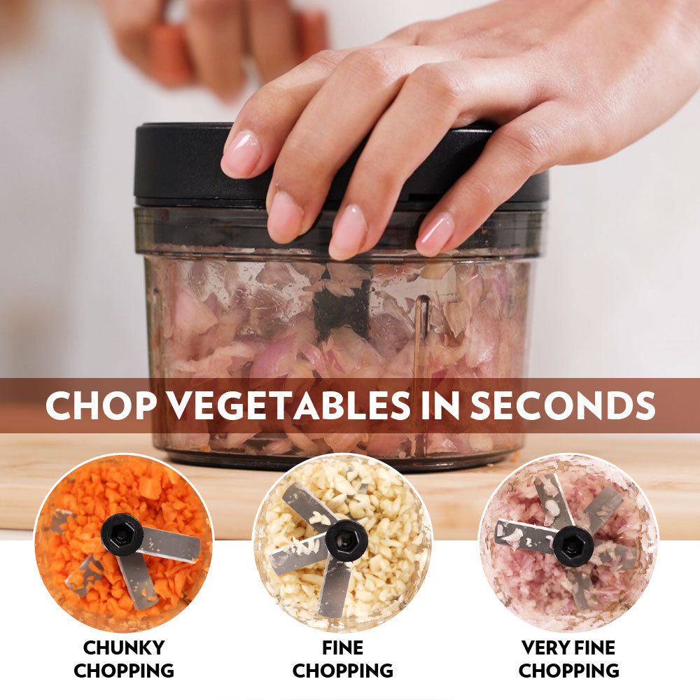 Borosil EazyPull 600ml Manual Food Chopper: 3 Sharp Blades for Quick Prep