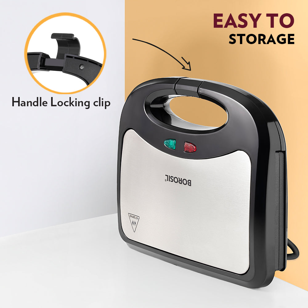 Borosil Klassy Grill Sandwich Maker - Stainless Steel, Non-Stick Plates, 750W