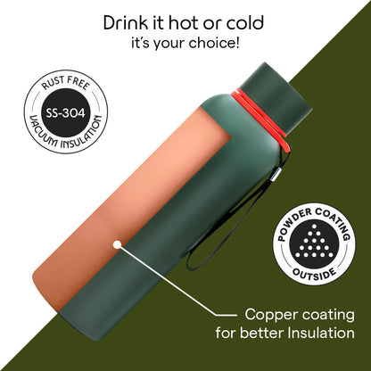 Borosil Hydra Trek Insulated Stainless Steel Water Bottle Green 23.7oz