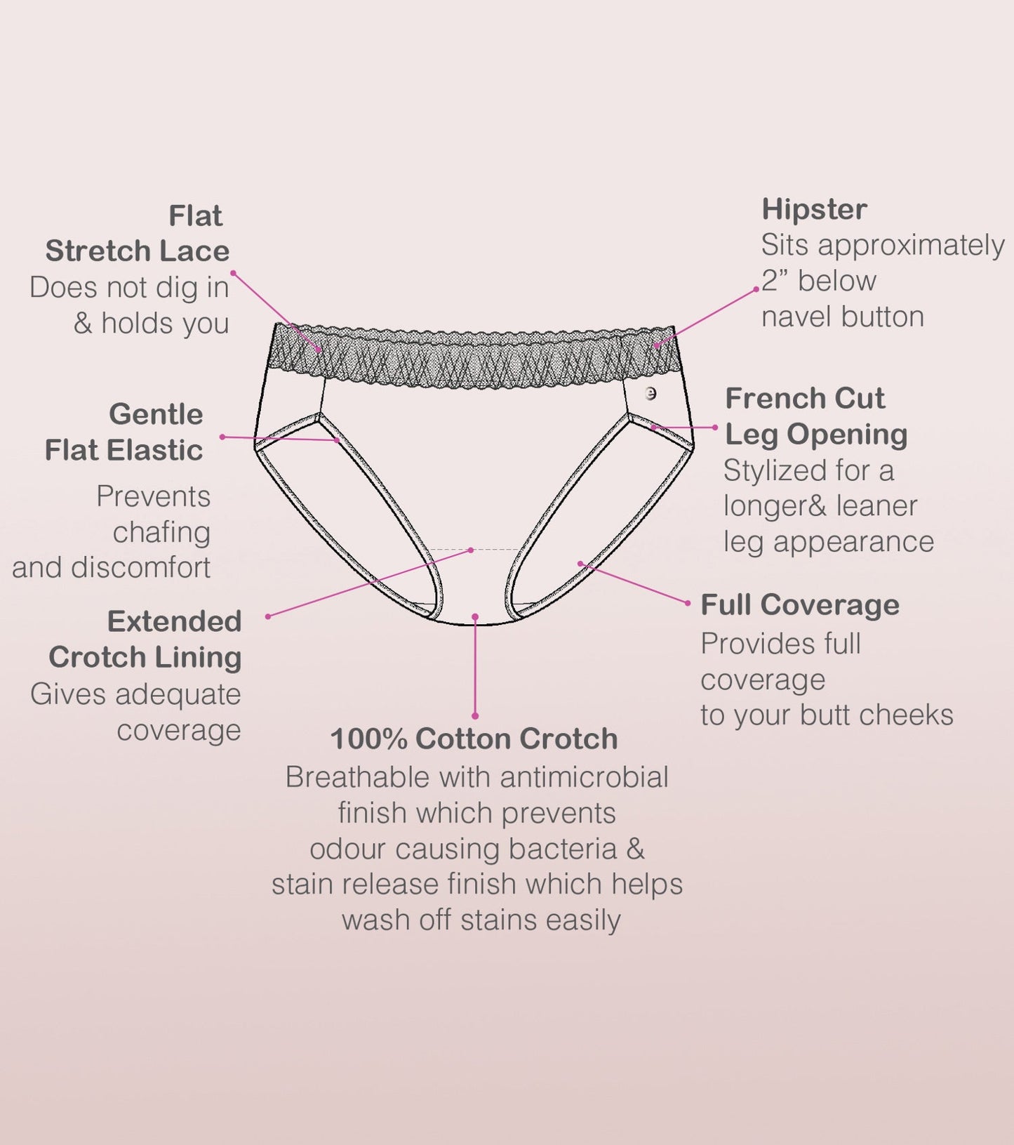 Enamor CH06 French Brief Hipster Panties - Antimicrobial Cotton Spandex, 2-Pack Assorted