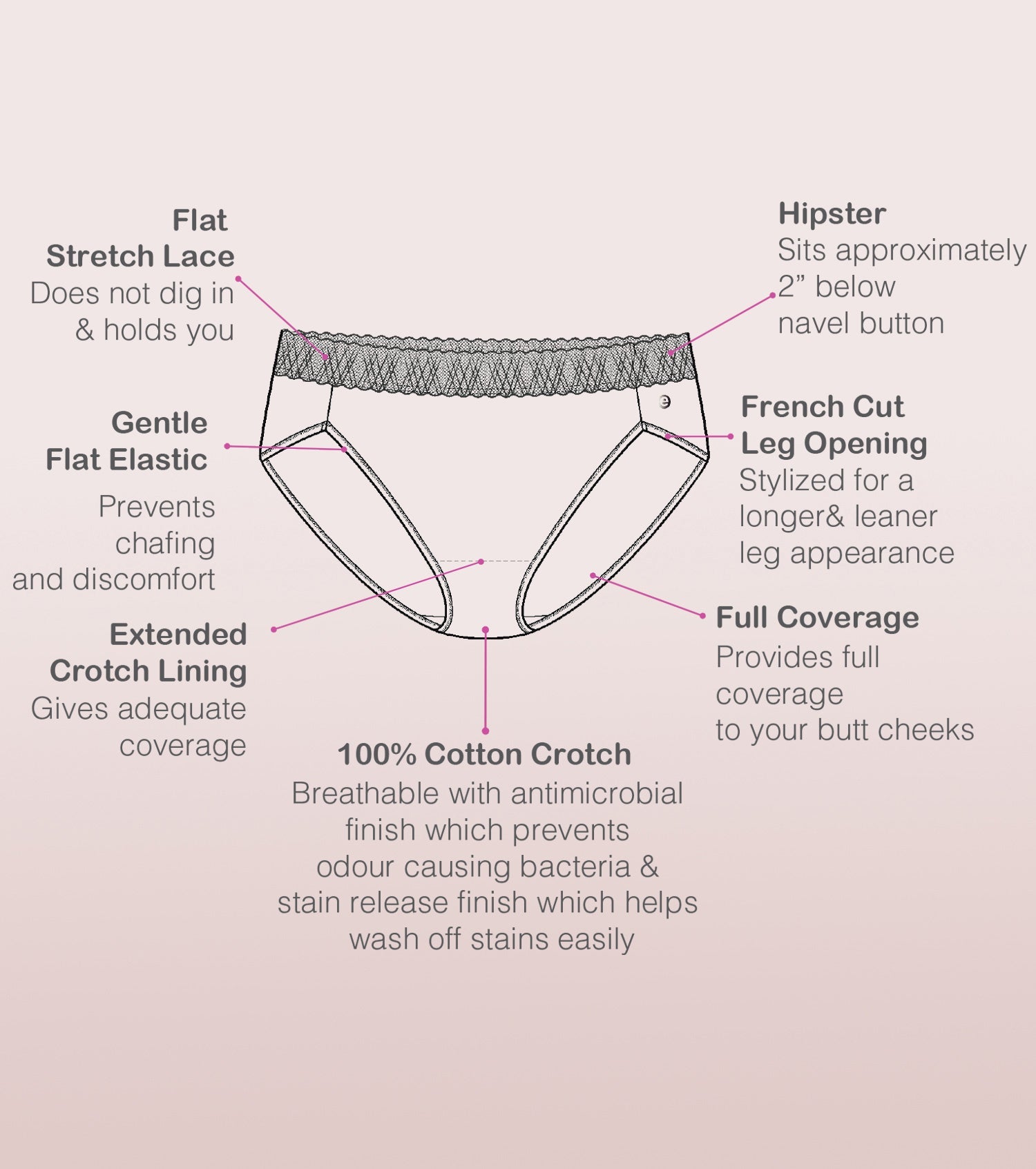 Enamor CH06 French Brief Hipster Panties - Antimicrobial Cotton Spandex, 2-Pack Assorted