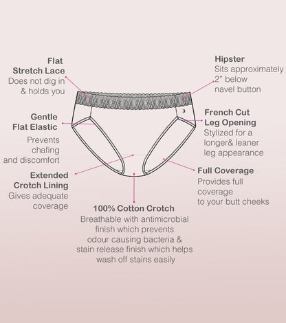 Enamor CH06 French Brief Hipster Panties - Antimicrobial Cotton Spandex, 2-Pack Assorted
