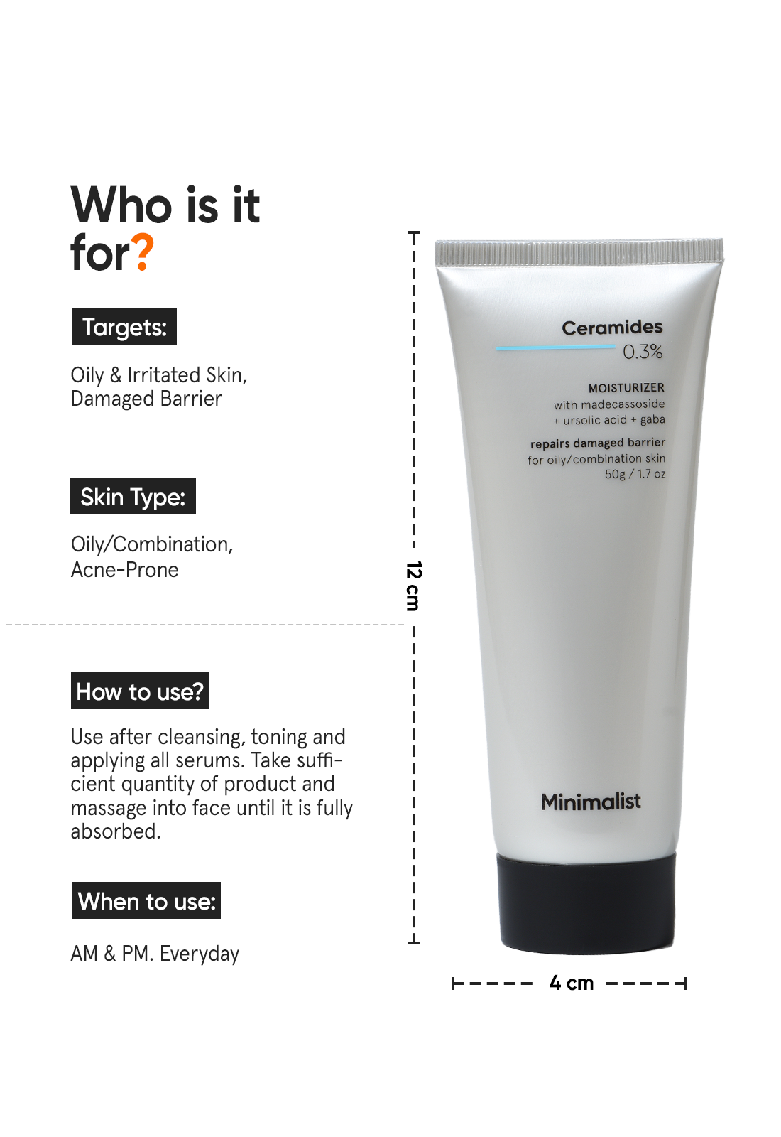 Minimalist Ceramides 0.3% Madecassoside Repair Gel Moisturizer for Oily Skin