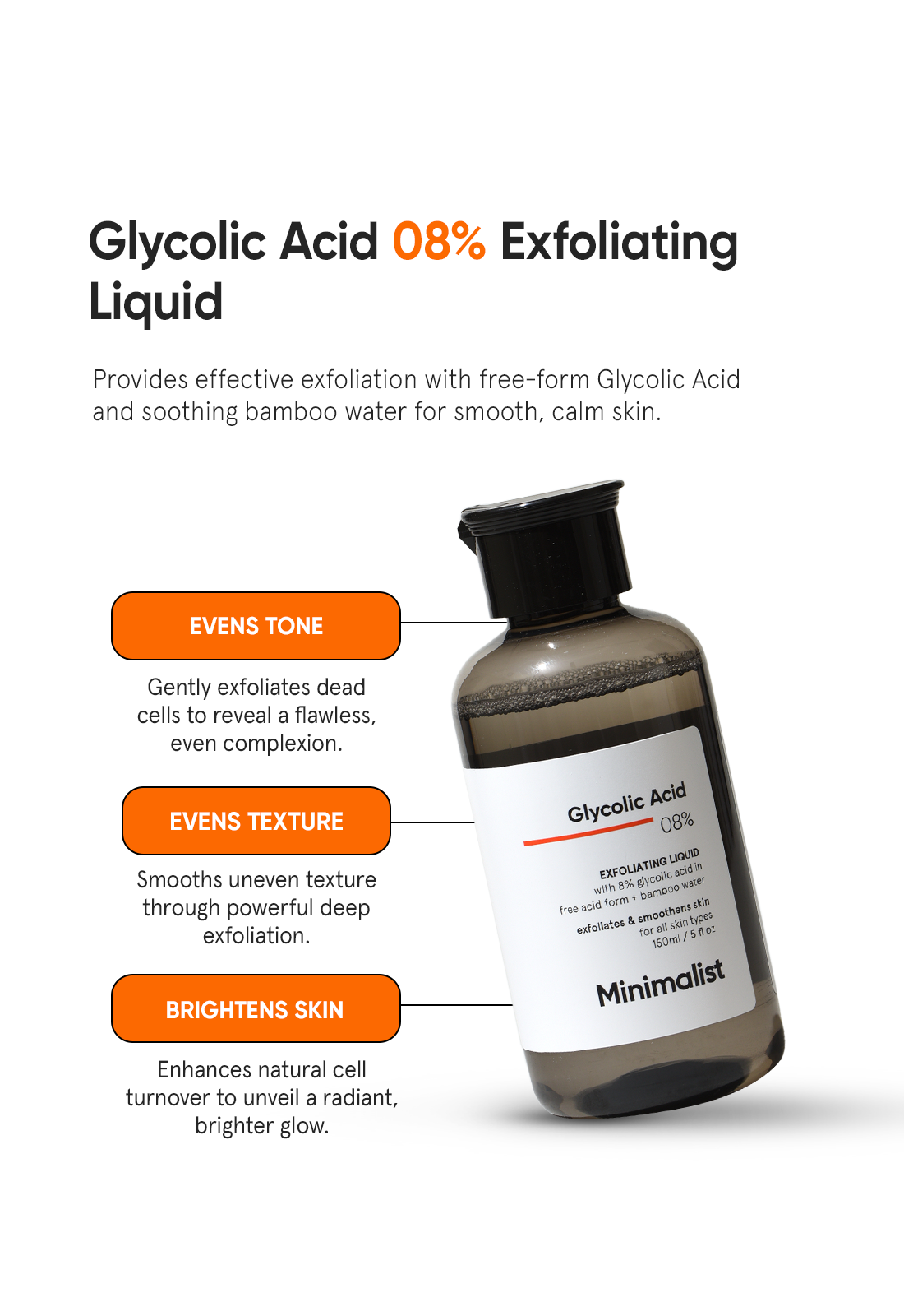 Minimalist 8% Glycolic Acid Liquid Exfoliator for Smooth Radiant Skin