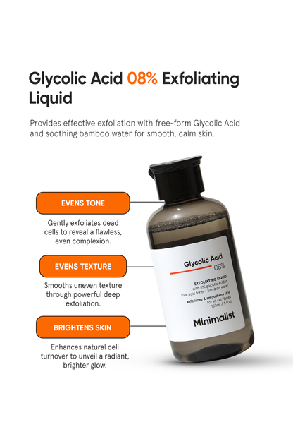 Minimalist 8% Glycolic Acid Liquid Exfoliator for Smooth Radiant Skin
