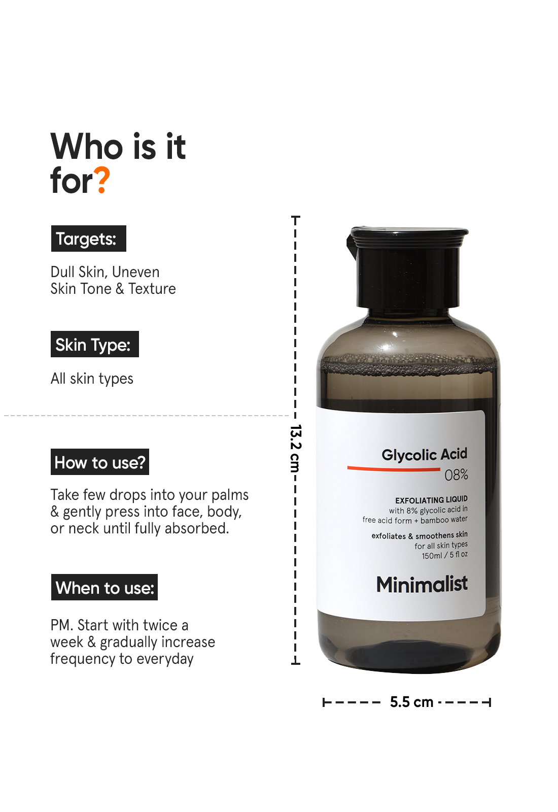 Minimalist 8% Glycolic Acid Liquid Exfoliator for Smooth Radiant Skin