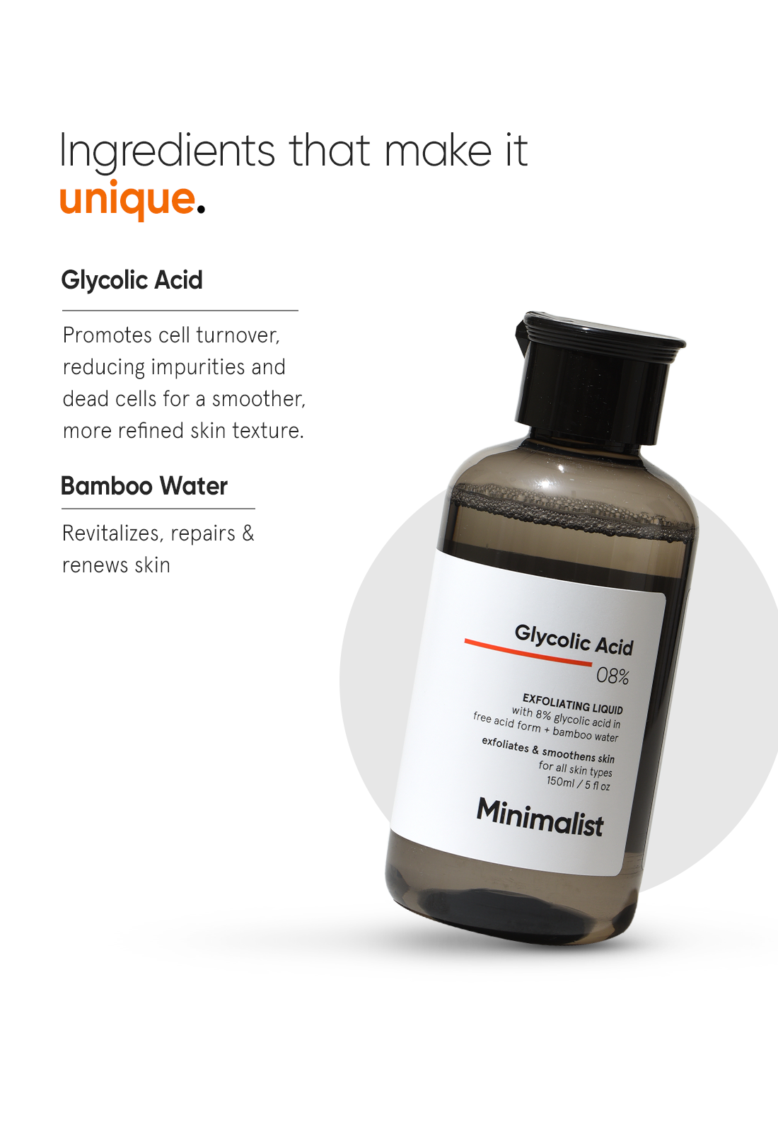 Minimalist 8% Glycolic Acid Liquid Exfoliator for Smooth Radiant Skin