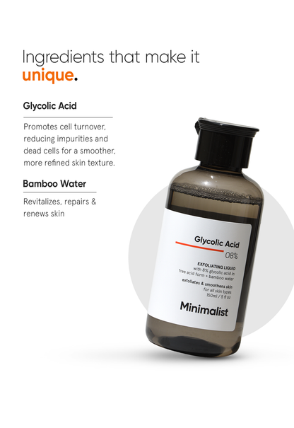 Minimalist 8% Glycolic Acid Liquid Exfoliator for Smooth Radiant Skin