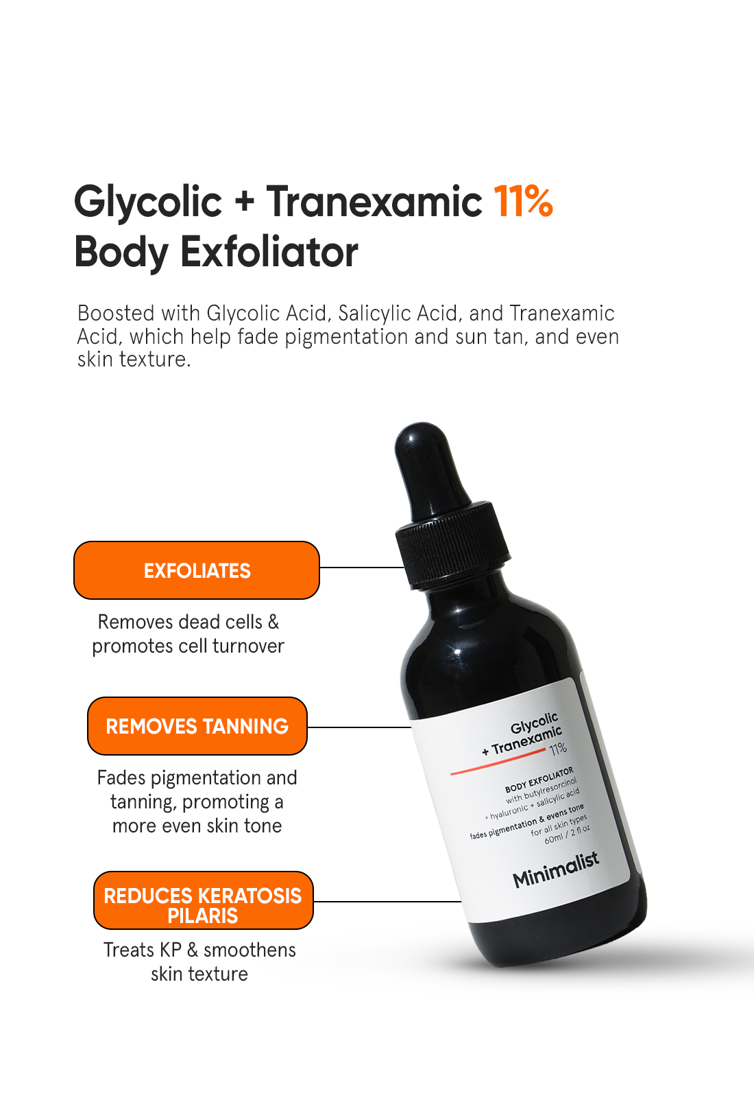 Minimalist 11% Glycolic and Tranexamic Acid Body Exfoliator Skin Brightening