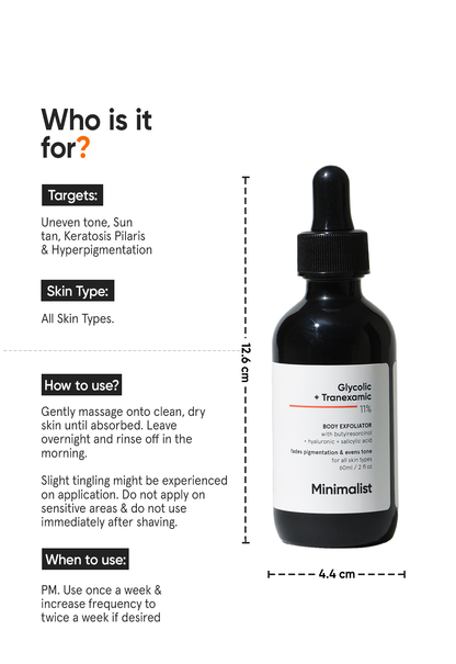 Minimalist 11% Glycolic and Tranexamic Acid Body Exfoliator Skin Brightening