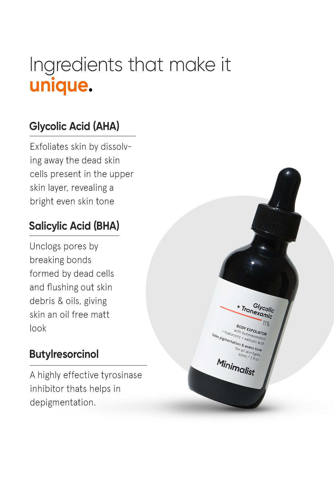 Minimalist 11% Glycolic and Tranexamic Acid AHA BHA Body Exfoliator