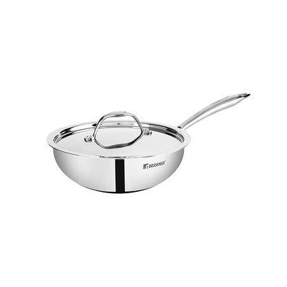 Bergner Argent Tri-Ply Stainless Steel 8.66-inch Wok with Lid, Induction Ready