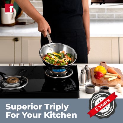 Bergner Argent Tri-Ply Stainless Steel 8.66-inch Wok with Lid, Induction Ready