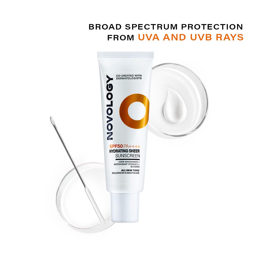 Novology SPF 50 PA++++ Hydrating Sheer Sunscreen With 4.25% Niacinamide