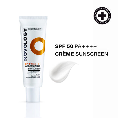 Novology SPF 50 PA++++ Hydrating Sheer Sunscreen With 4.25% Niacinamide