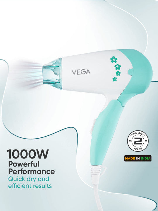 VEGA Insta Glam VHDH-20N Foldable 1000W Hair Dryer Blue