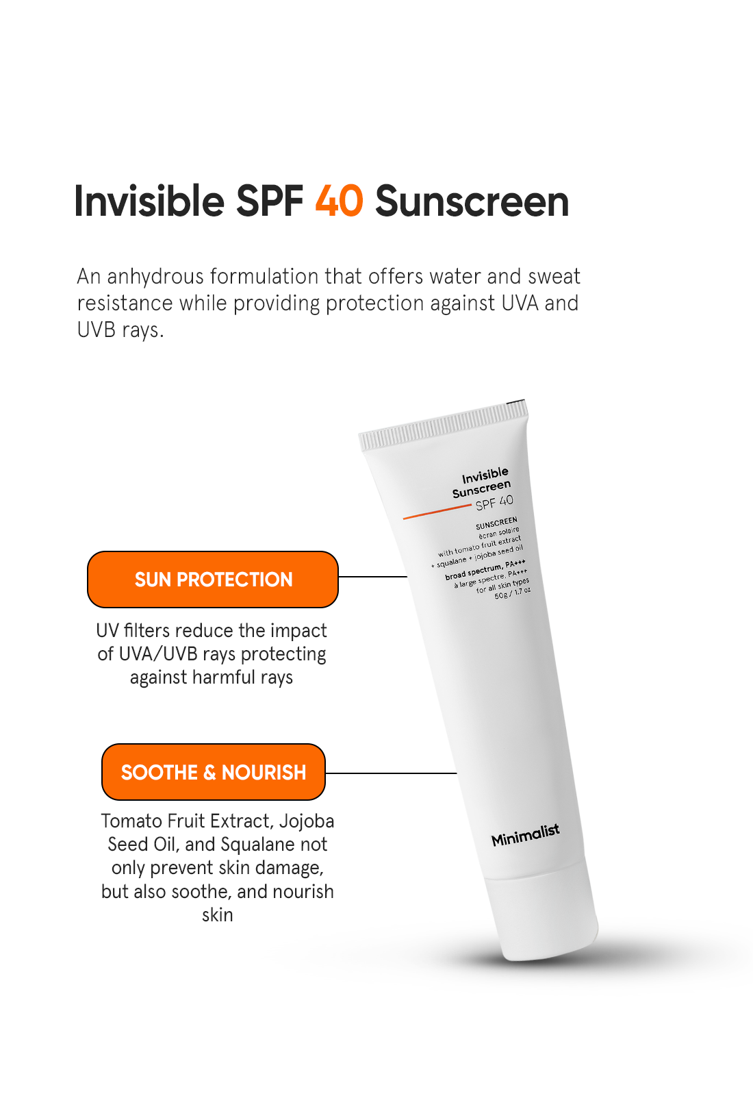 Minimalist Invisible SPF 40 Sunscreen Broad Spectrum Water Resistant