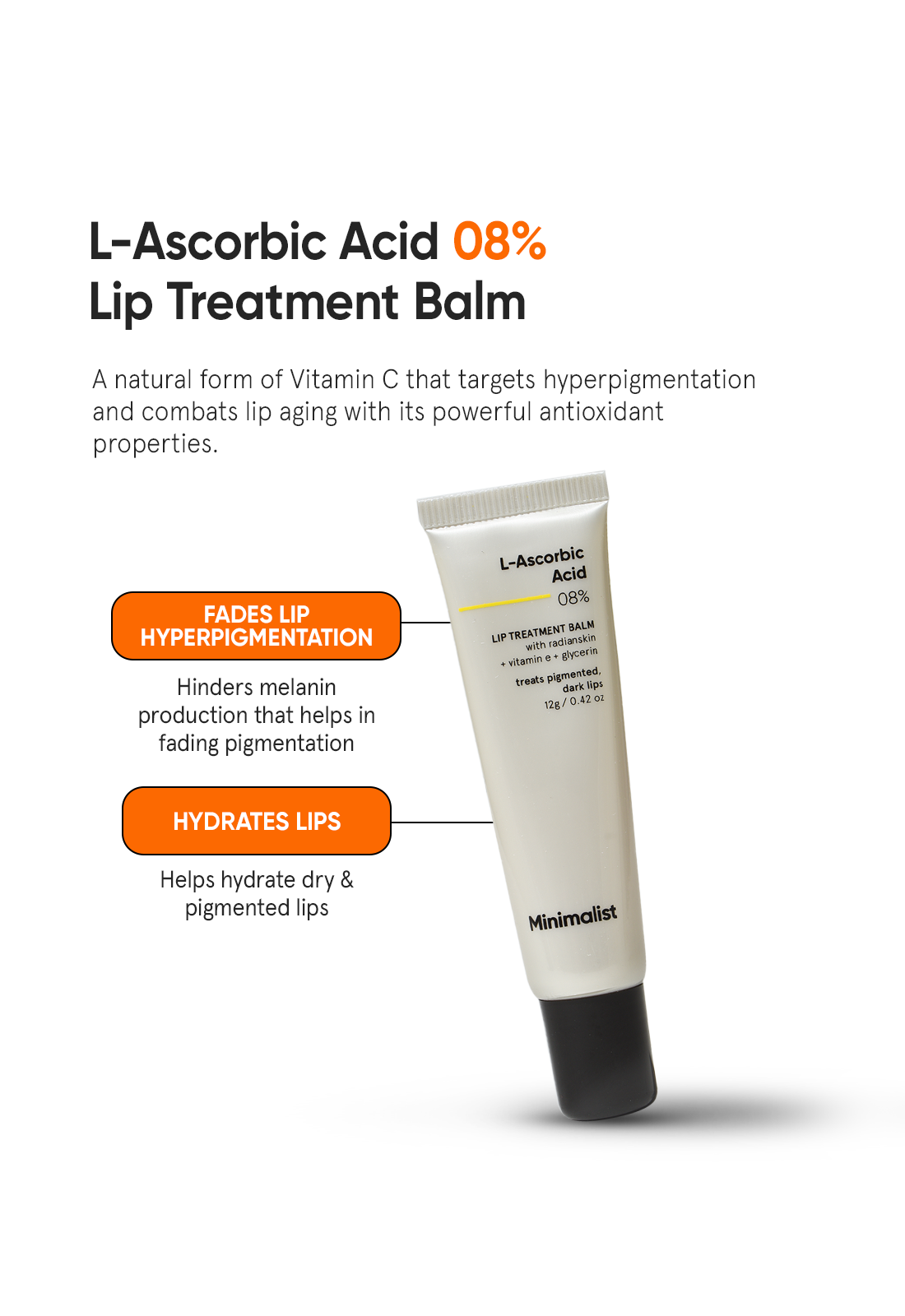 Minimalist L-Ascorbic Acid 8% Lip Treatment Balm for Hyperpigmentation