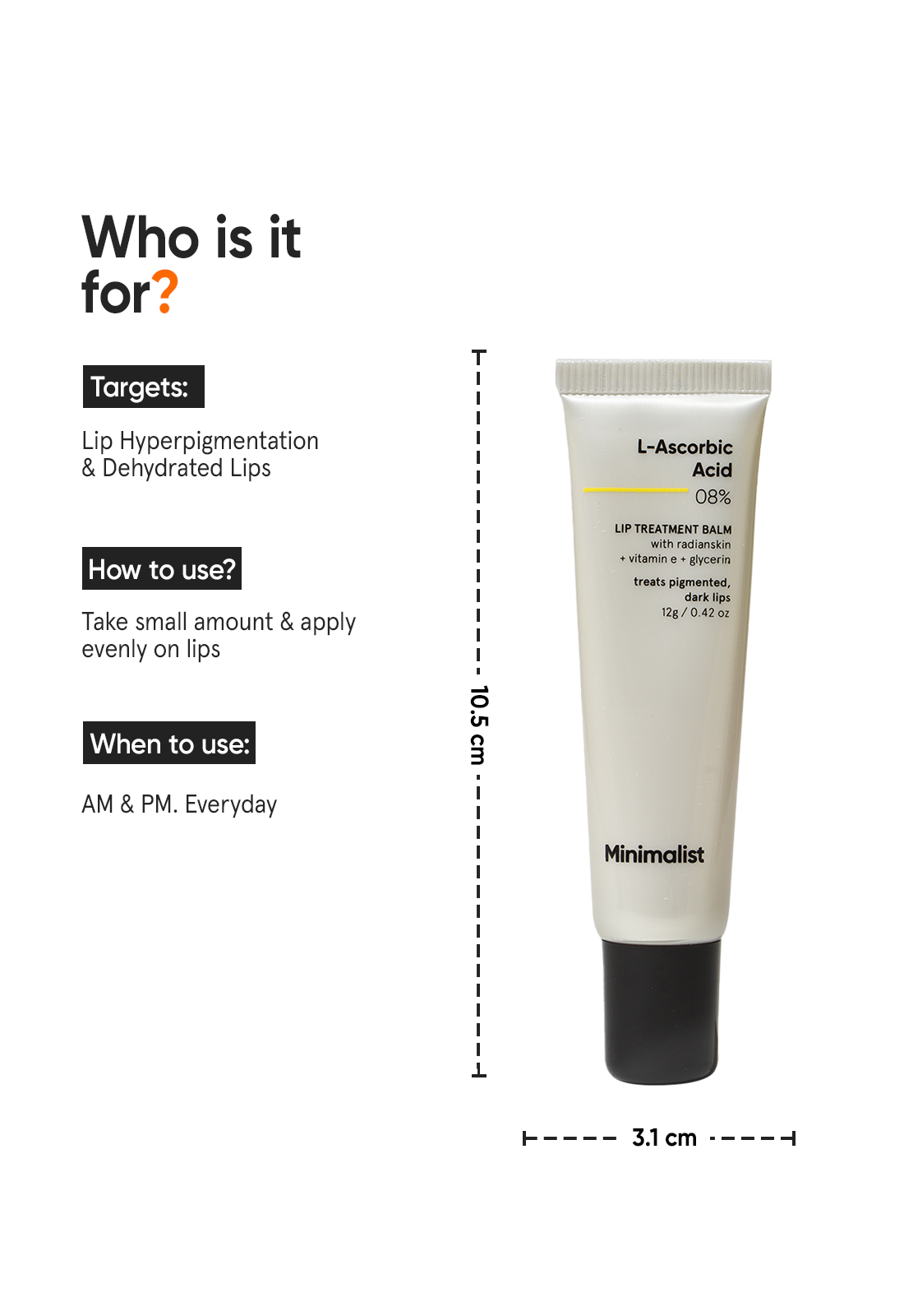 Minimalist 8% L-Ascorbic Acid Lip Treatment Balm for Dark Lips