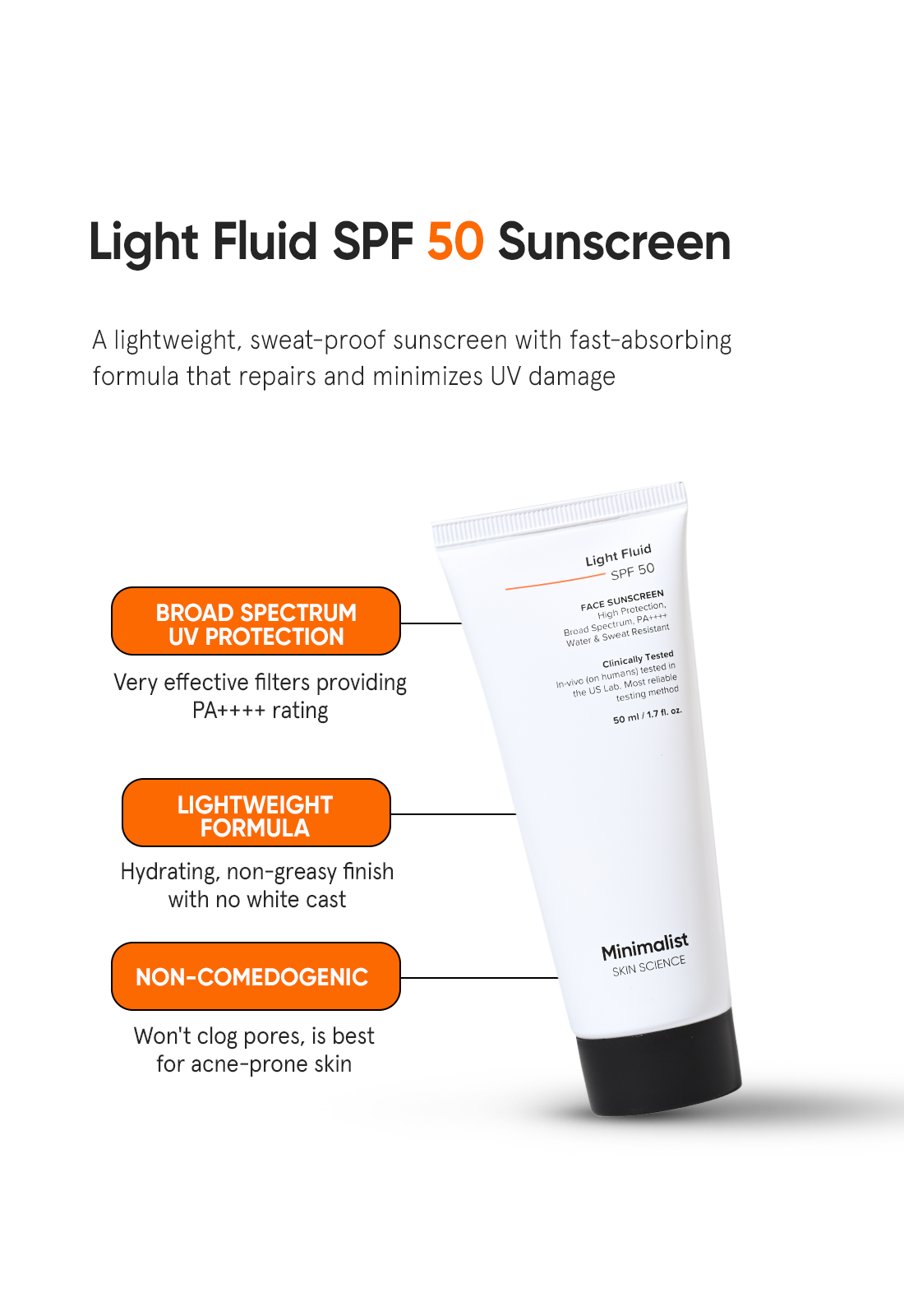 Minimalist Light Fluid SPF 50 Sweatproof Sunscreen No White Cast