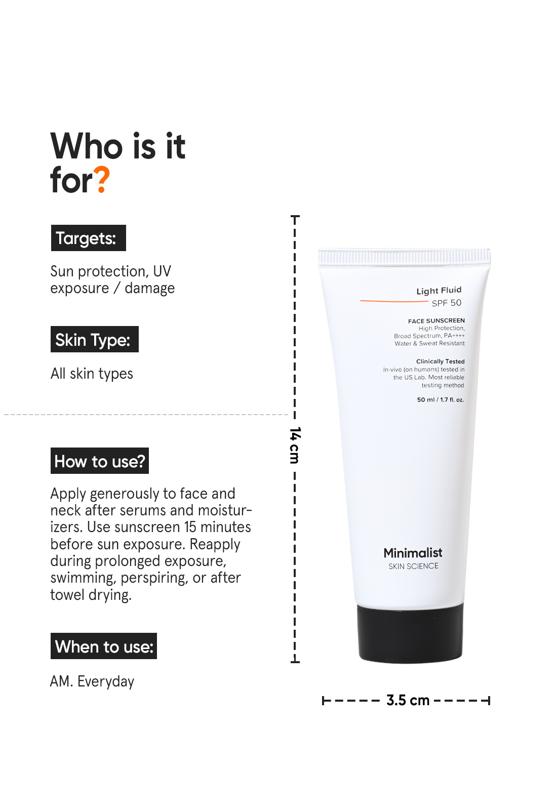 Minimalist Light Fluid SPF 50 Sweatproof Sunscreen No White Cast