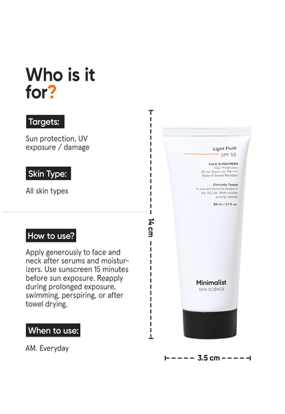 Minimalist Light Fluid SPF 50 Sweatproof Sunscreen No White Cast